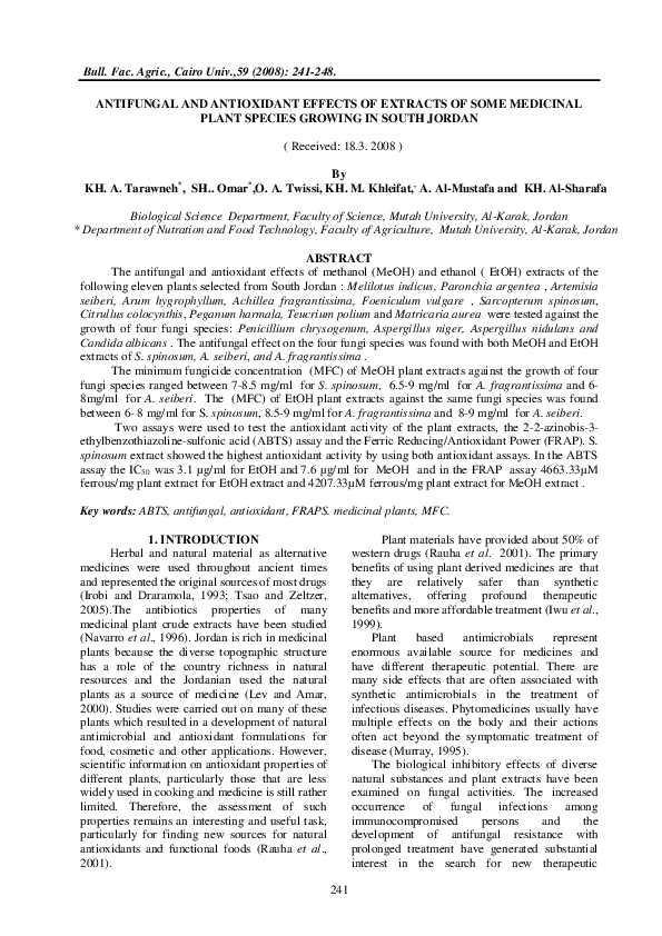 (PDF) Antifungal and Antioxidant Effects of Extracts of Some Medicinal ...