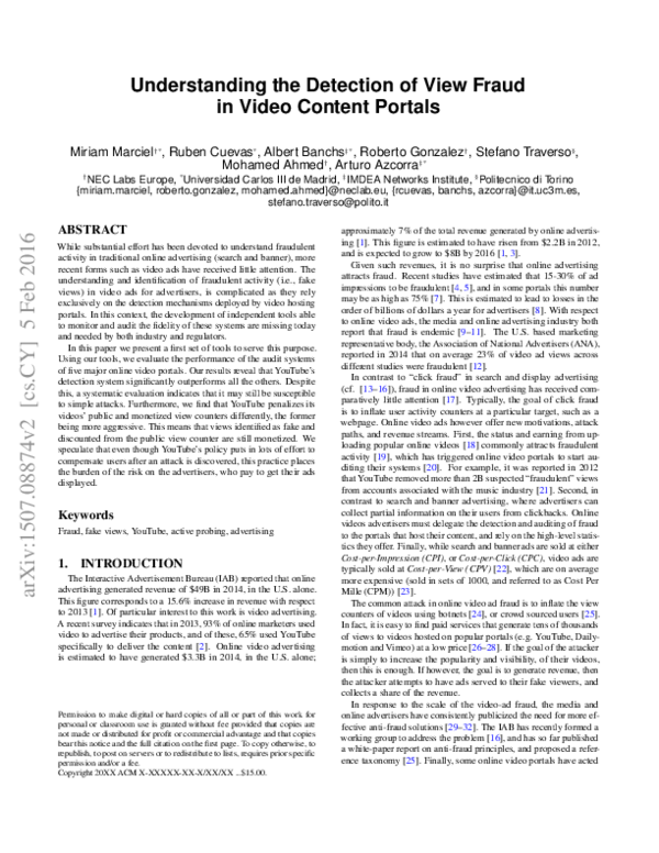(PDF) Understanding the detection of fake view fraud in Video Content ...