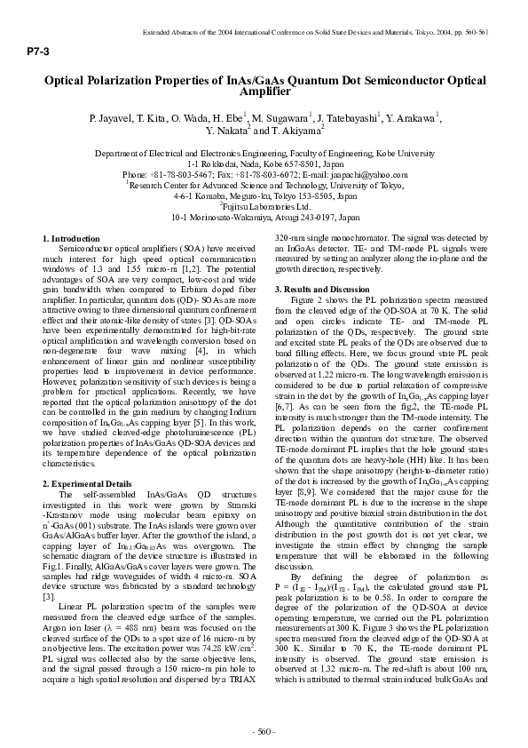 (PDF) Optical Polarization Properties of InAs/GaAs Quantum Dot ...
