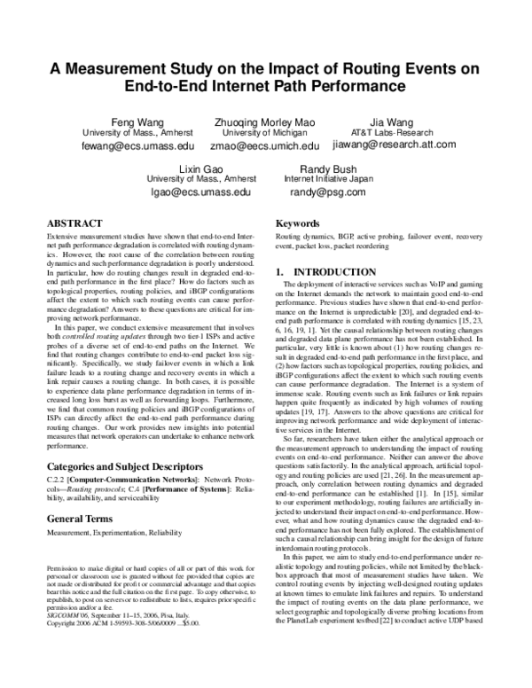 (PDF) A measurement study on the impact of routing events on end-to-end ...