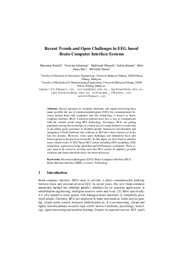 (PDF) Recent Trends and Open Challenges in EEG Based Brain-Computer ...