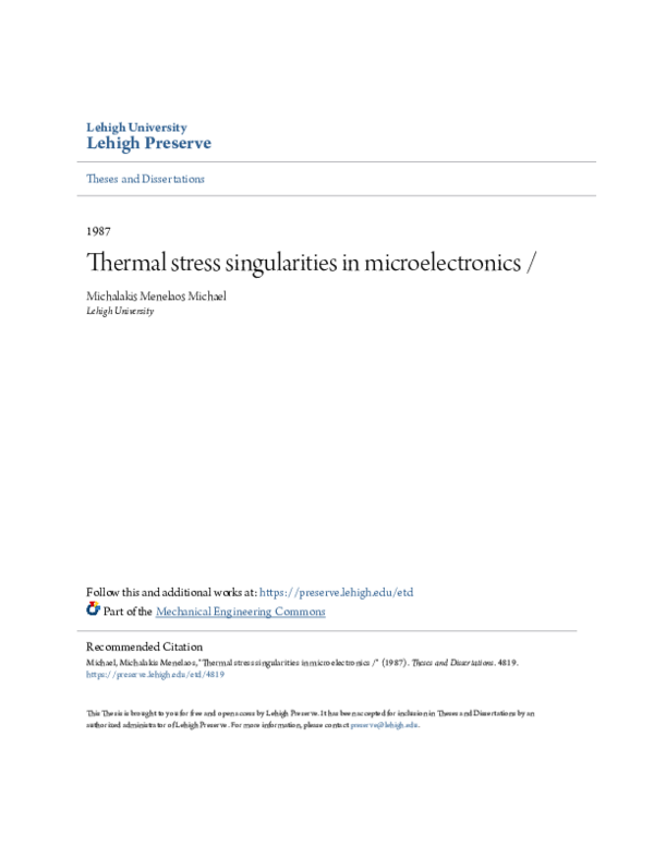 (PDF) Thermal stress singularities in microelectronics