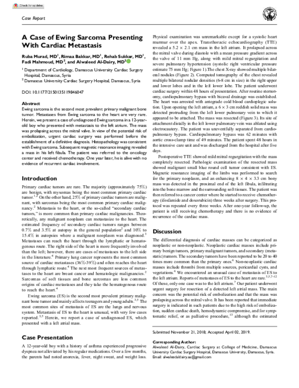 (PDF) A Case of Ewing Sarcoma Presenting With Cardiac Metastasis