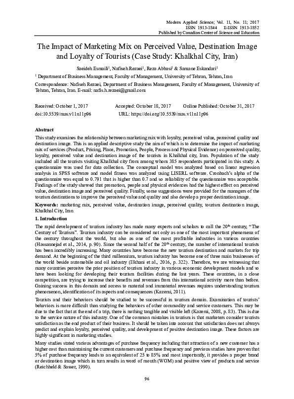 (PDF) The Impact of Marketing Mix on Perceived Value, Destination Image ...