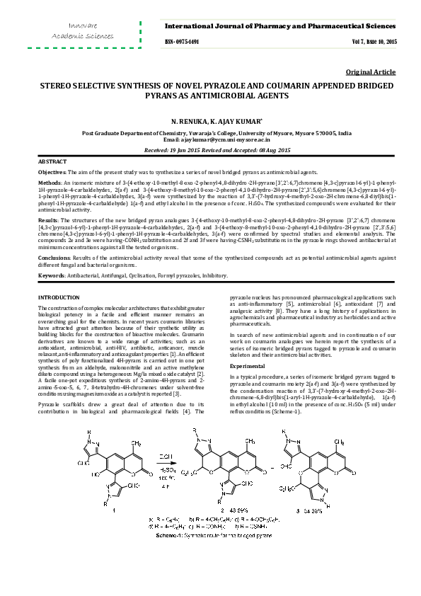 (PDF) Stereo selective synthesis of novel pyrazole and coumarin ...