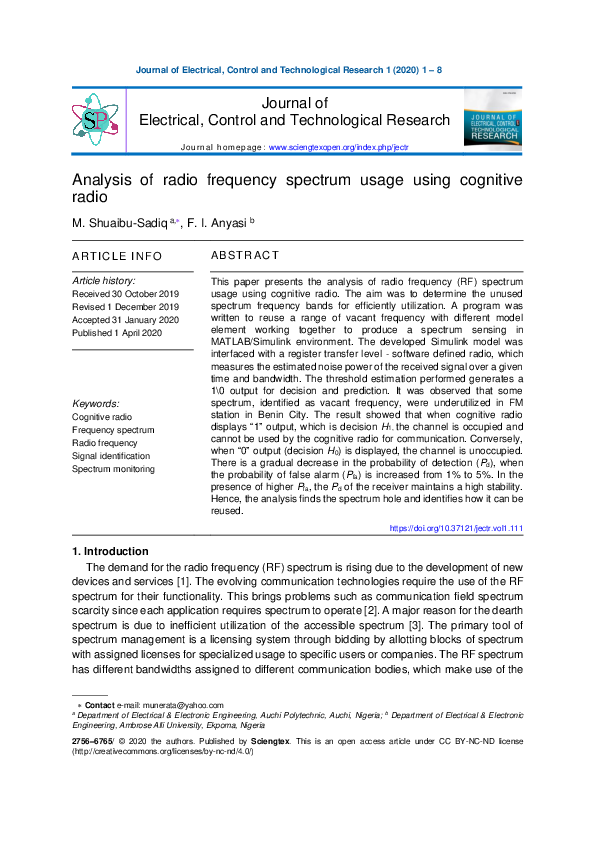 (PDF) Analysis of radio frequency spectrum usage using cognitive radio