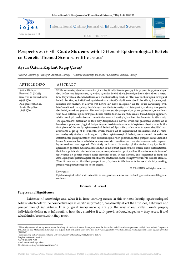 (PDF) Epistemological Beliefs With Different Of 8th Grade Students ...