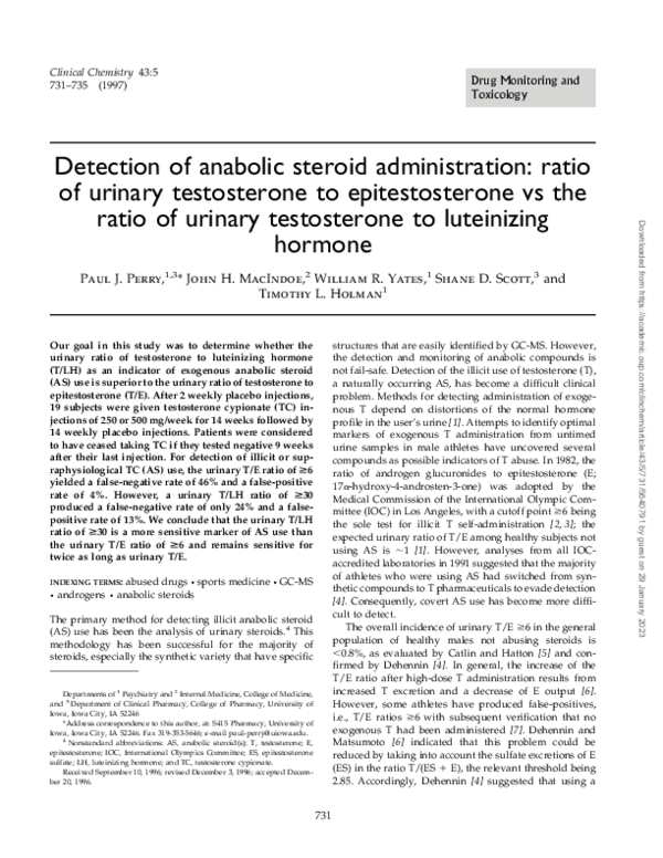 (PDF) Detection of anabolic steroid administration: ratio of urinary ...