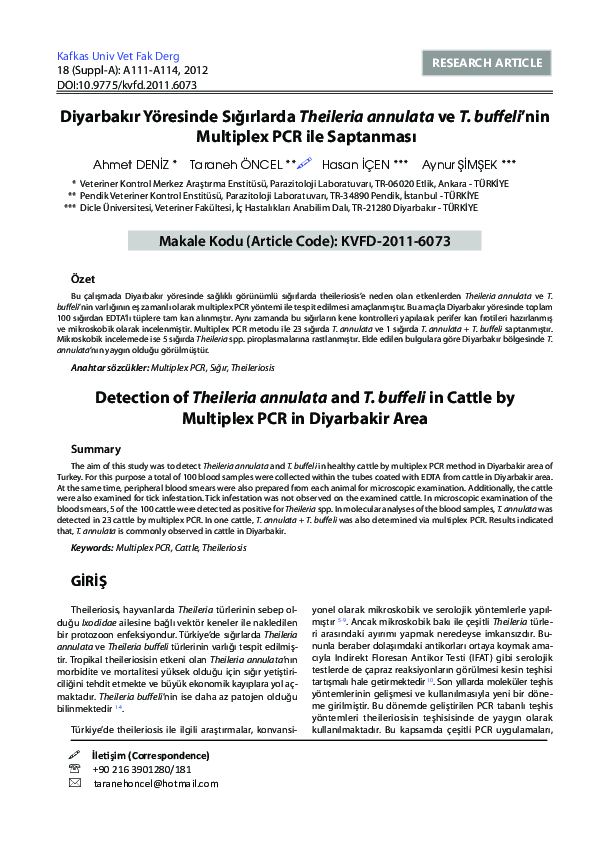 (PDF) Detection of Theileria annulata and T. buffeli in Cattle by ...
