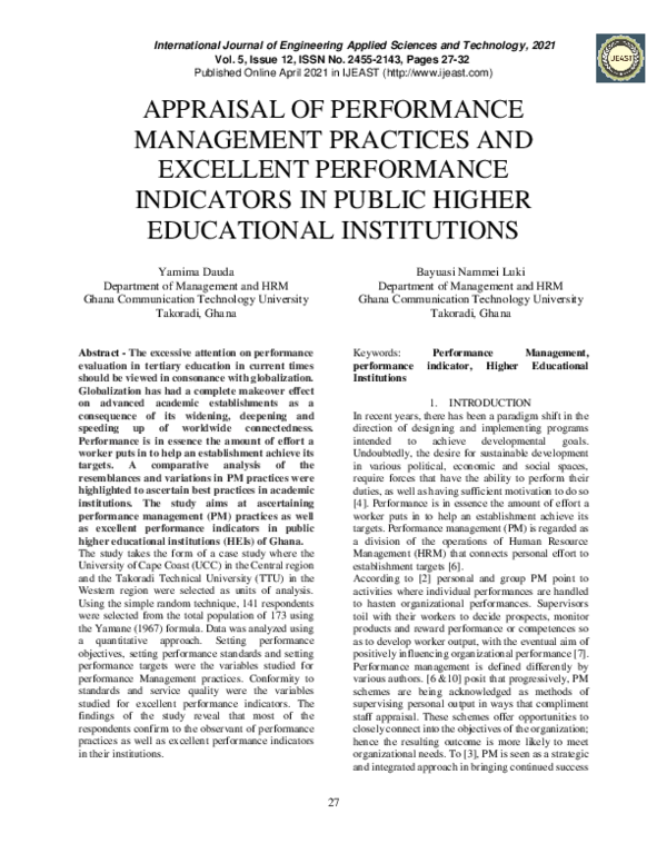 (PDF) Appraisal of Performance Management Practices and Excellent ...