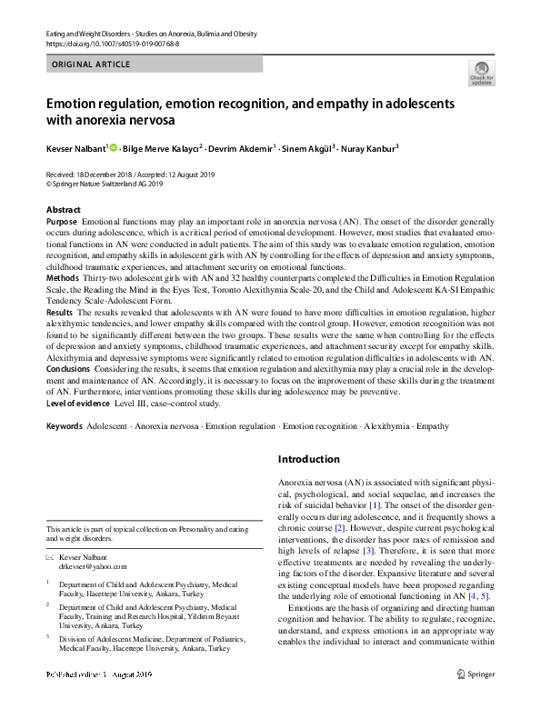 (PDF) Emotion regulation, emotion recognition, and empathy in ...