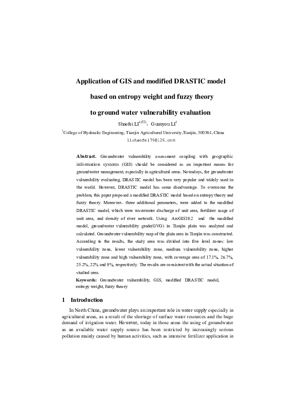 (PDF) Application of GIS and Modified DRASTIC Model Based on Entropy ...