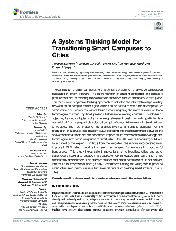 (PDF) A Systems Thinking Model for Transitioning Smart Campuses to Cities