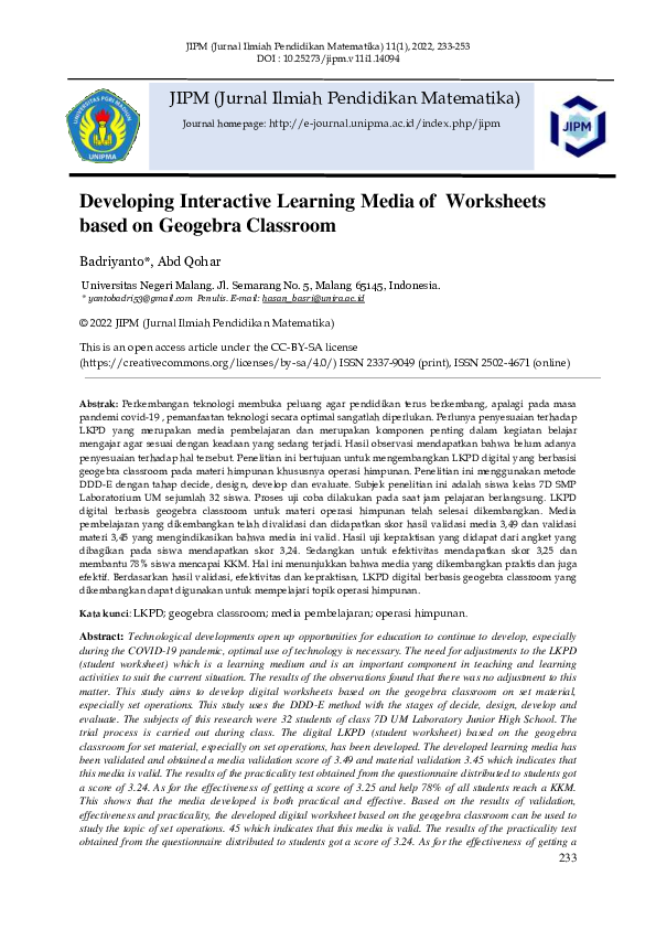 (PDF) Developing Interactive Learning Media of Worksheets based on ...