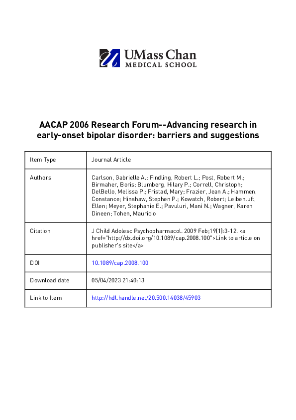(PDF) AACAP 2006 Research Forum—Advancing Research in Early-Onset ...