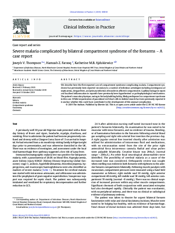 (PDF) Severe malaria complicated by bilateral compartment syndrome of