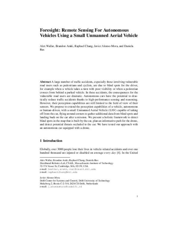 (PDF) Foresight: Remote Sensing for Autonomous Vehicles Using a Small ...