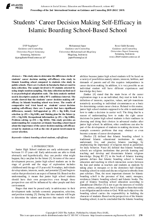 (PDF) Students’ Career Decision Making Self-Efficacy in Islamic ...