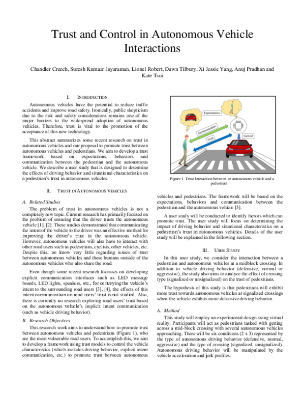 (PDF) Trust and Control in Autonomous Vehicle Interactions