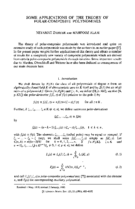 Some Applications of the Theory of Polar-Composite Polynomials
