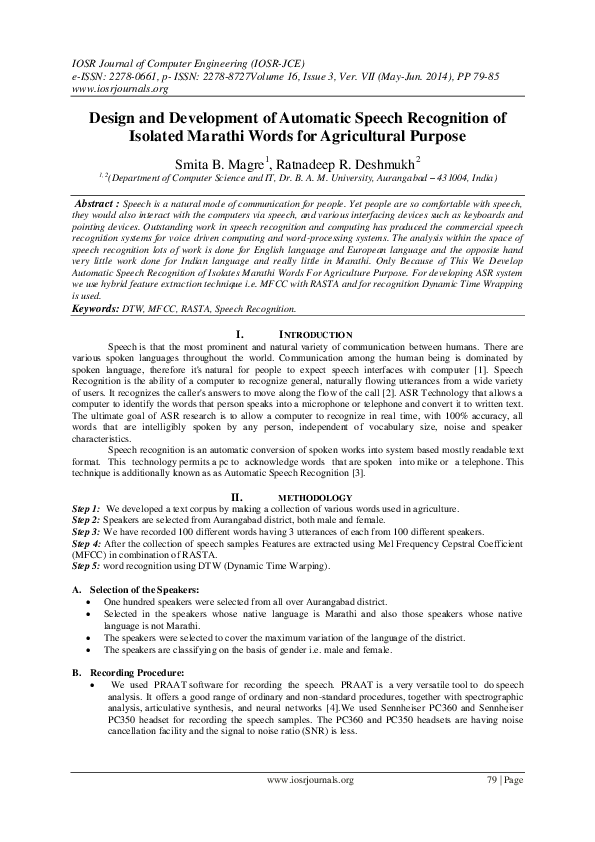 (PDF) Design and Development of Automatic Speech Recognition of