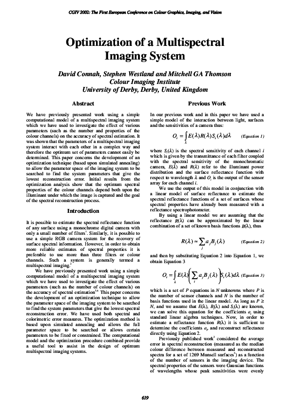 (PDF) Optimization of a multispectral imaging system
