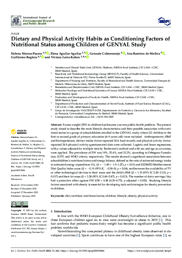 (PDF) Dietary and Physical Activity Habits as Conditioning Factors of ...