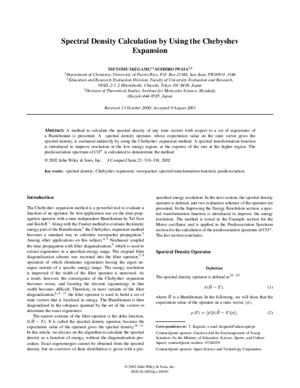 (PDF) Spectral density calculation by using the Chebyshev expansion
