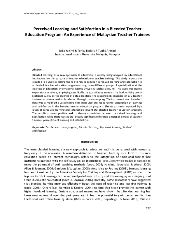 (PDF) Perceived Learning and Satisfaction in a Blended Teacher ...