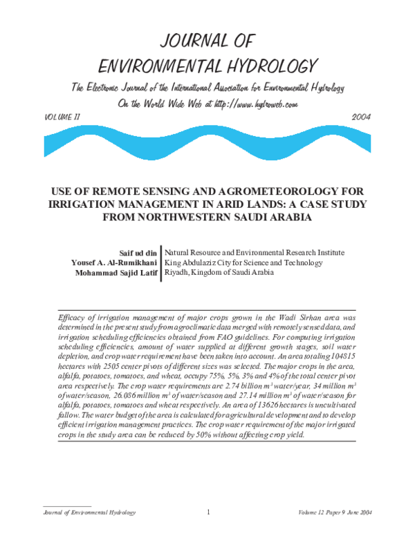 (PDF) Use of Remote Sensing and Agrometeorology for Irrigation ...