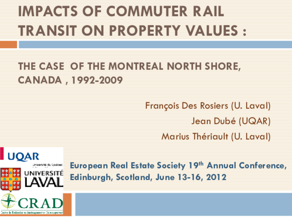 (PDF) Impacts of commuter rail transit on property values - The ...