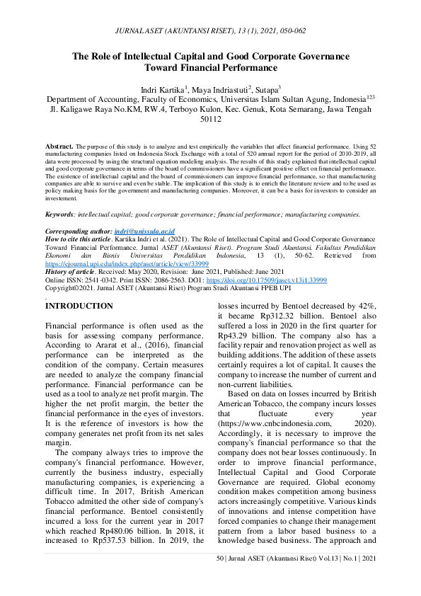 (PDF) The Role of Intellectual Capital and Good Corporate Governance ...