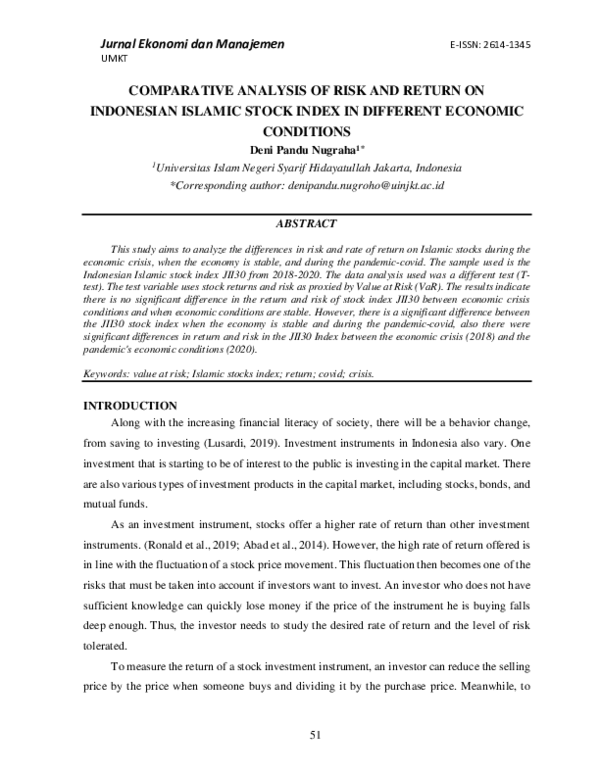 (PDF) Comparative Analysis of Risk and Return on Indonesian Islamic ...