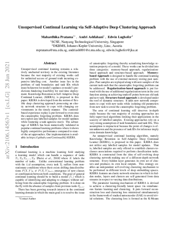 (PDF) Unsupervised Continual Learning via Self-adaptive Deep Clustering ...