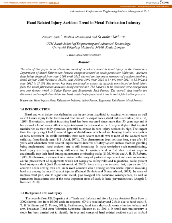 (PDF) Hand related injury accident trend in metal fabrication industry