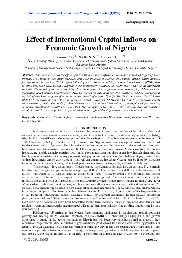 (PDF) Effect of International Capital Inflows on Economic Growth of Nigeria