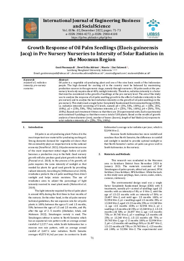 (PDF) Growth Response of Oil Palm Seedlings (Elaeis guineensis Jacq) in ...