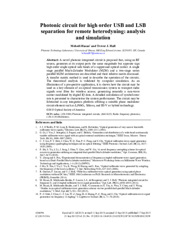 (PDF) Photonic circuit for high order USB and LSB separation for remote ...