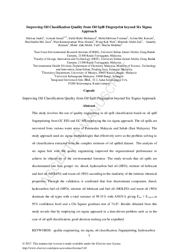 (PDF) Improving Oil Classification Quality from Oil Spill Fingerprint