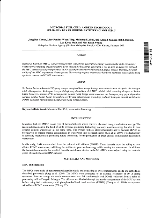 (PDF) Microbial Fuel Cell: A Green Technology