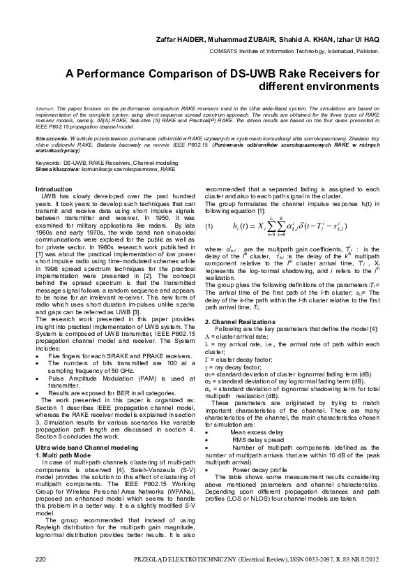 (PDF) A Performance Comparison of DS-UWB Rake Receivers for different ...