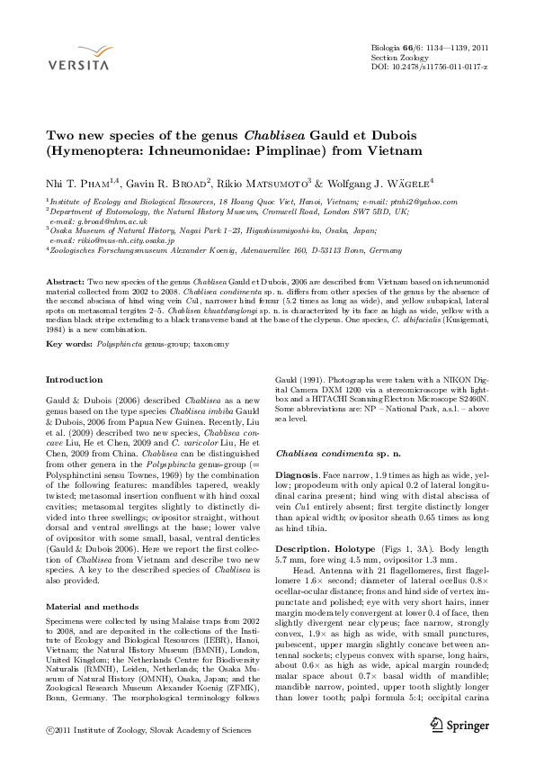 (PDF) Two new species of the genus Chablisea Gauld et Dubois ...