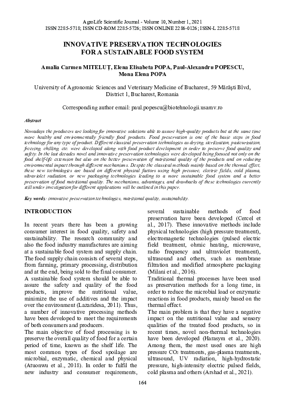 (PDF) Innovative Preservation Technologies for a Sustainable Food System