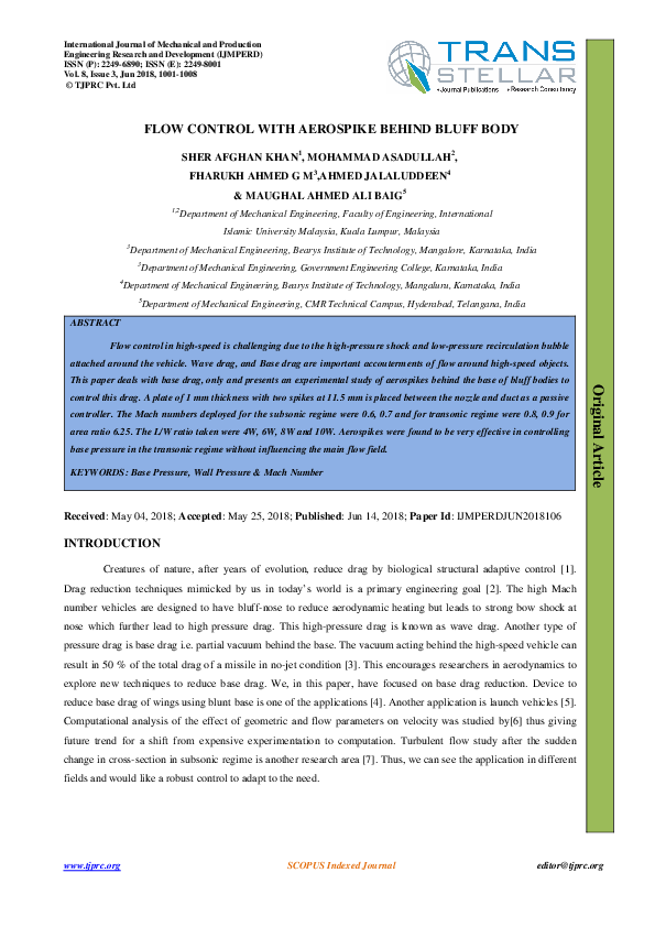 (PDF) Flow Control with Aerospike behind Bluff Body