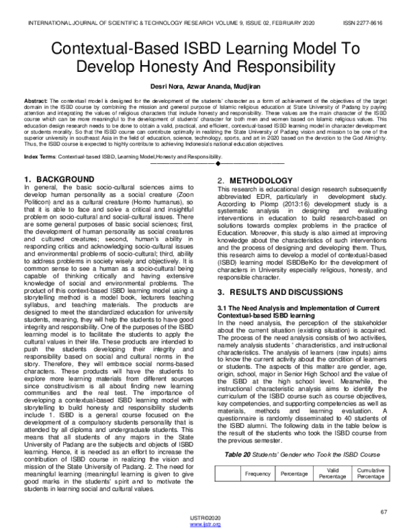 (PDF) Contextual-Based ISBD Learning Model To Develop Honesty And ...
