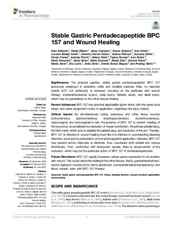 (PDF) Stable Gastric Pentadecapeptide BPC 157 and Wound Healing