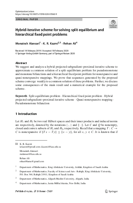 (PDF) Hybrid iterative scheme for solving split equilibrium and ...
