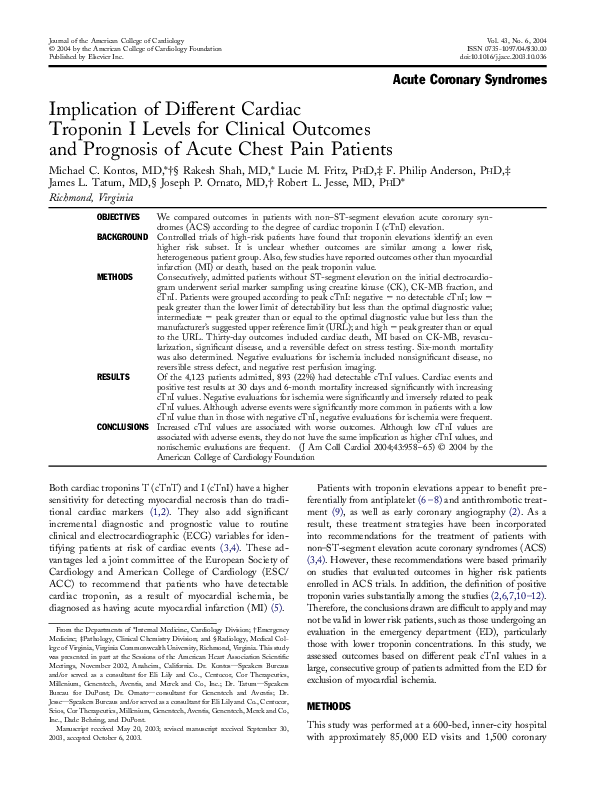(PDF) Implication of different cardiac troponin I levels for clinical ...