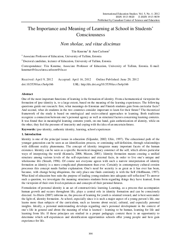 (PDF) The Importance and Meaning of Learning at School in Students ...