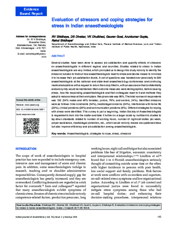 (PDF) Evaluation of stressors and coping strategies for stress in ...
